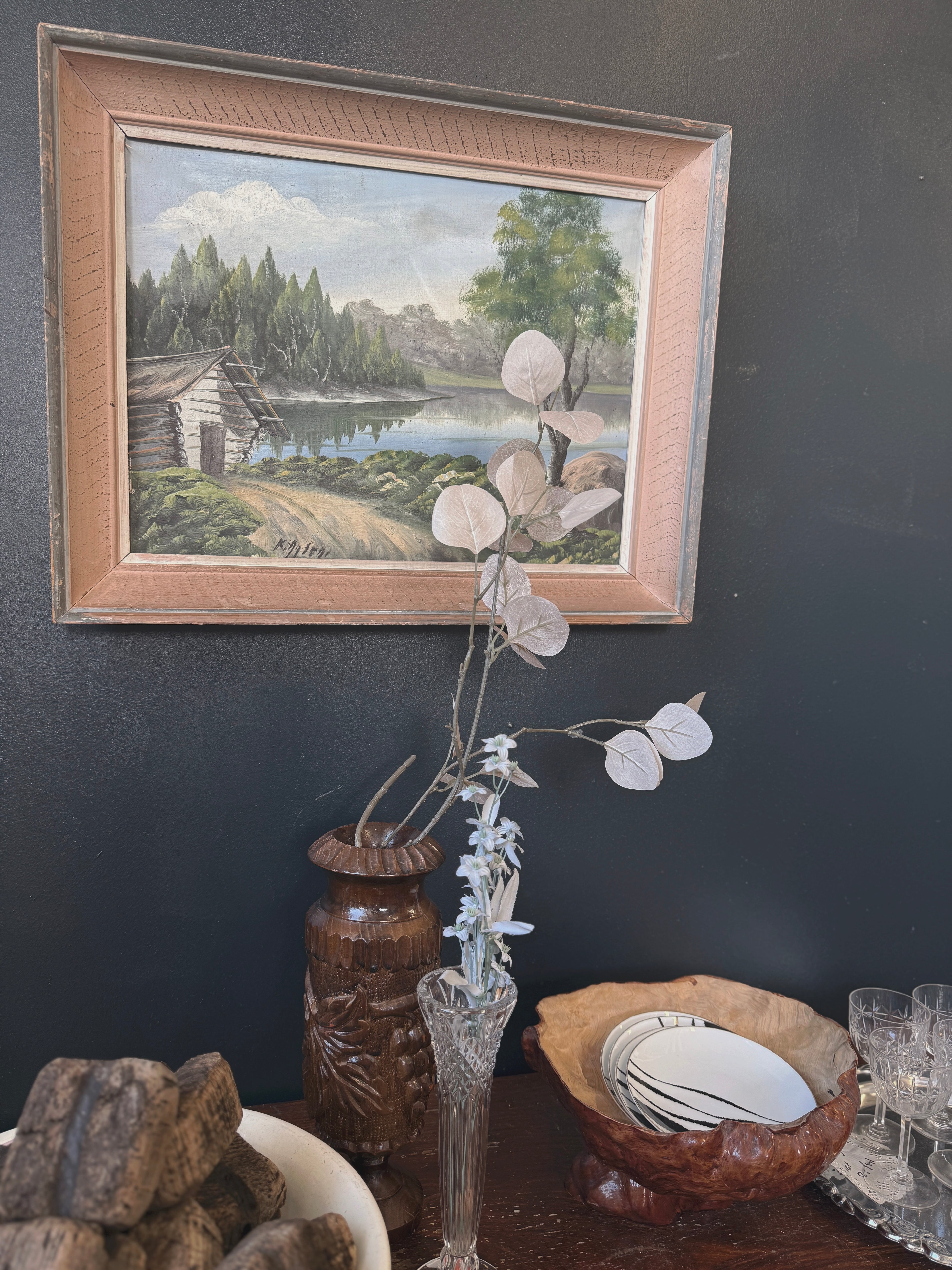 Järvimaisema – öljymaalaus vintage-kehyksissä