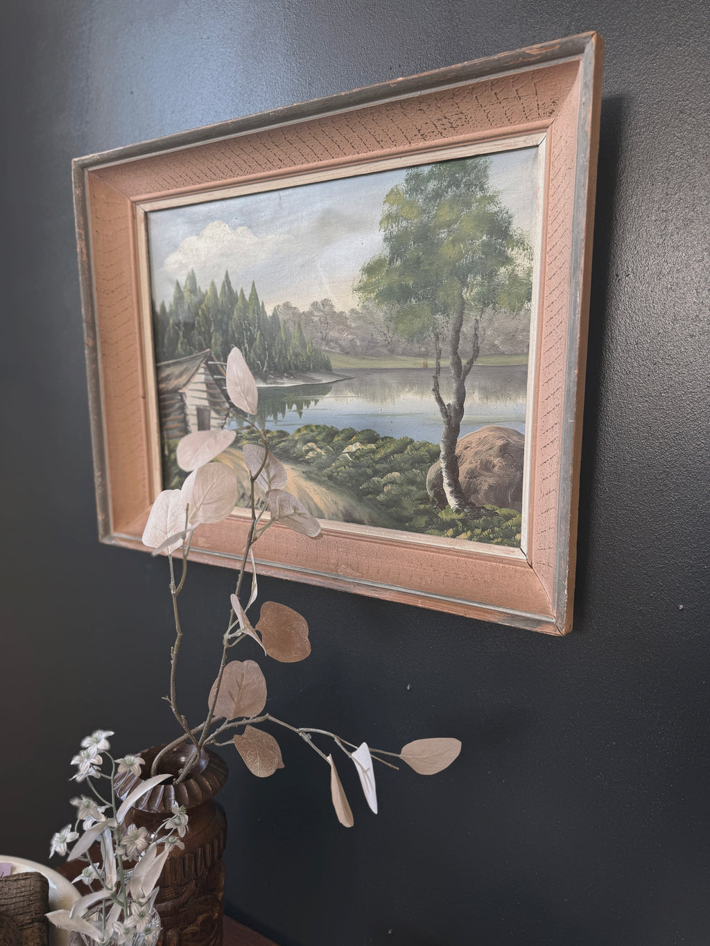 Järvimaisema – öljymaalaus vintage-kehyksissä