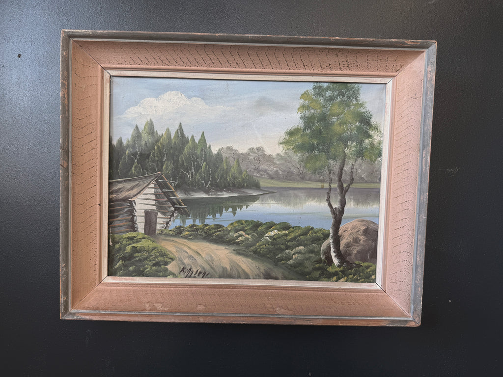 Järvimaisema – öljymaalaus vintage-kehyksissä
