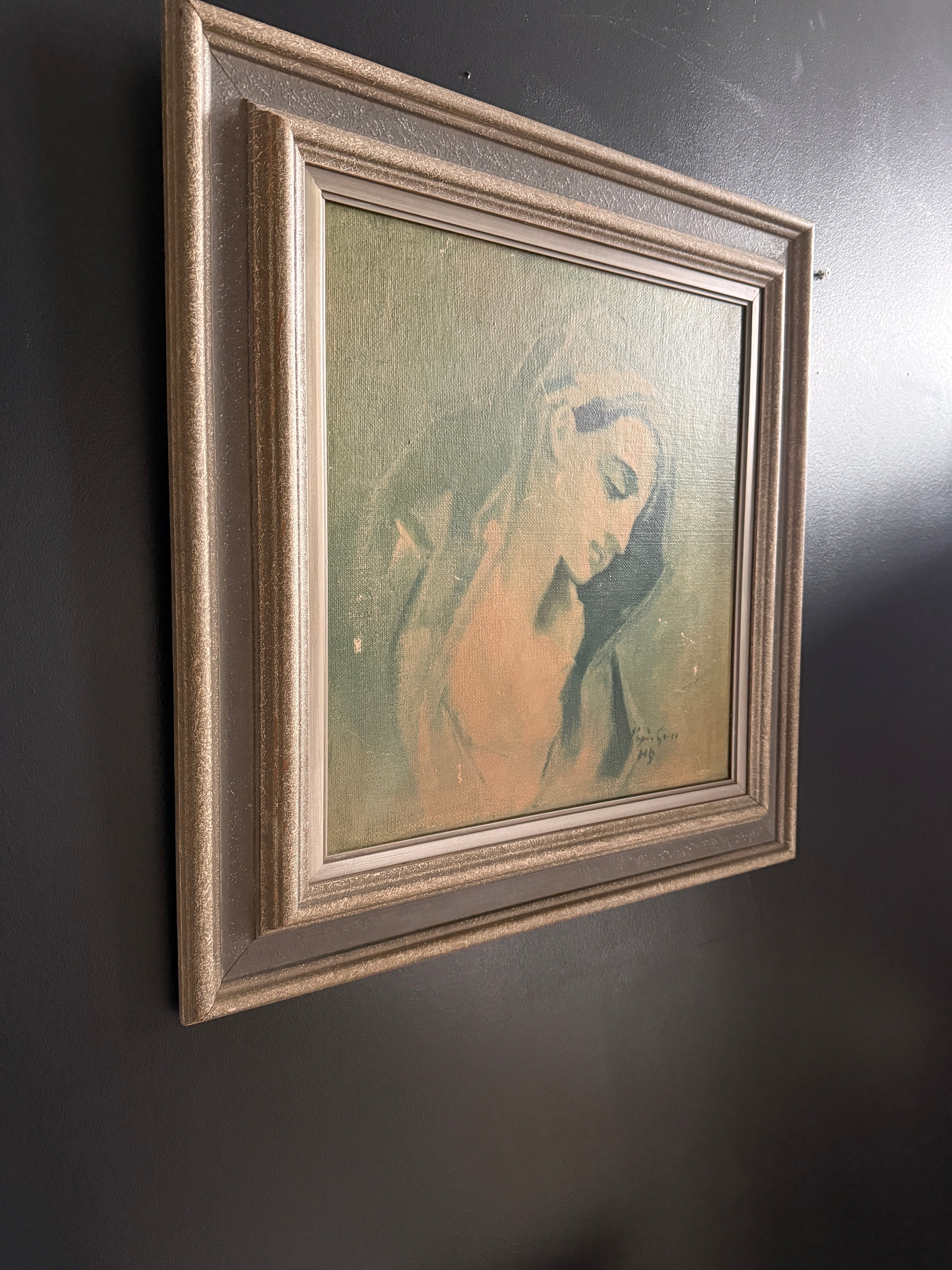 Jäljennös Helene Schjerfbeckin taulusta "Sininen madonna El Grecon mukaan"