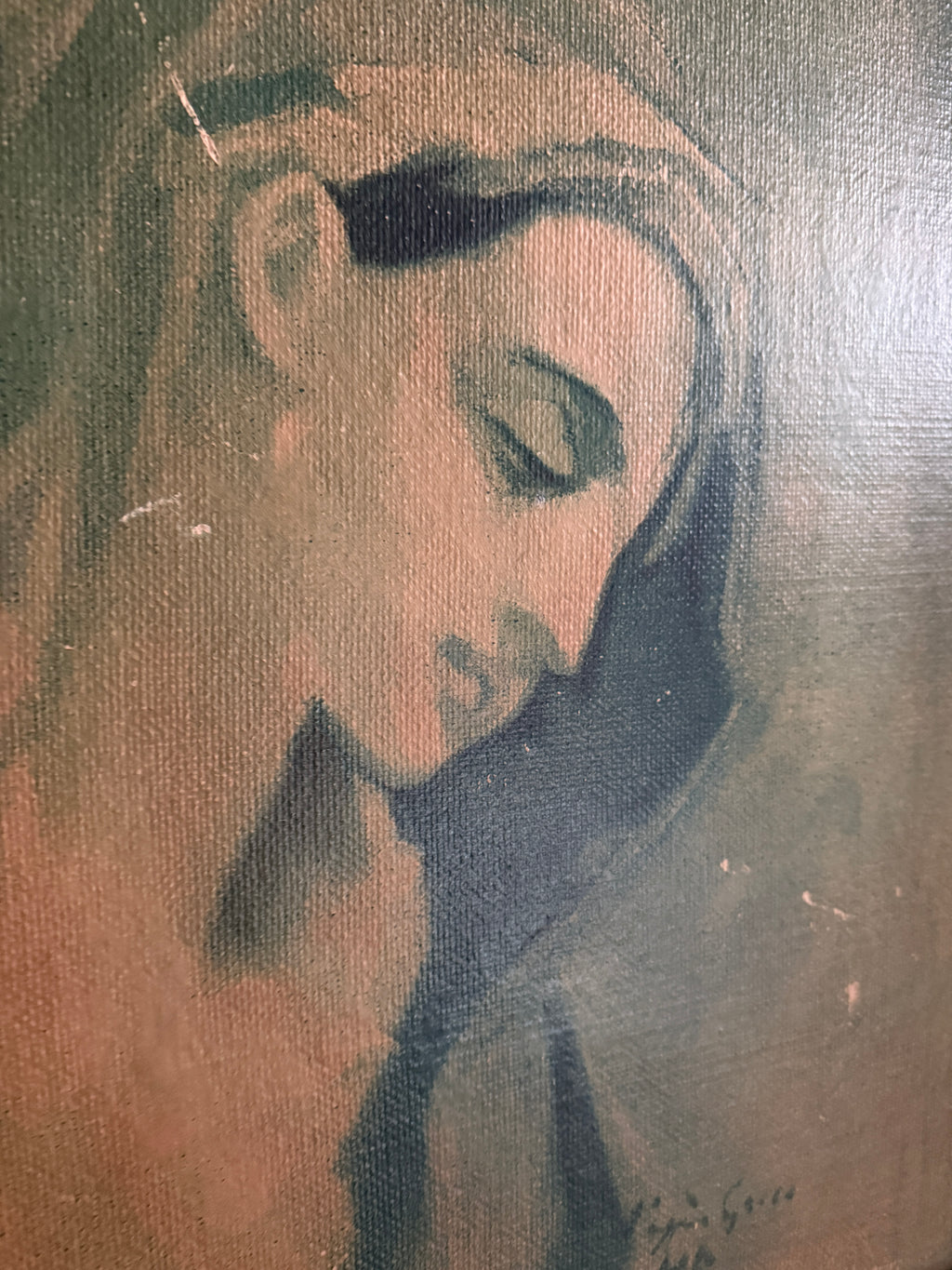 Jäljennös Helene Schjerfbeckin taulusta "Sininen madonna El Grecon mukaan"