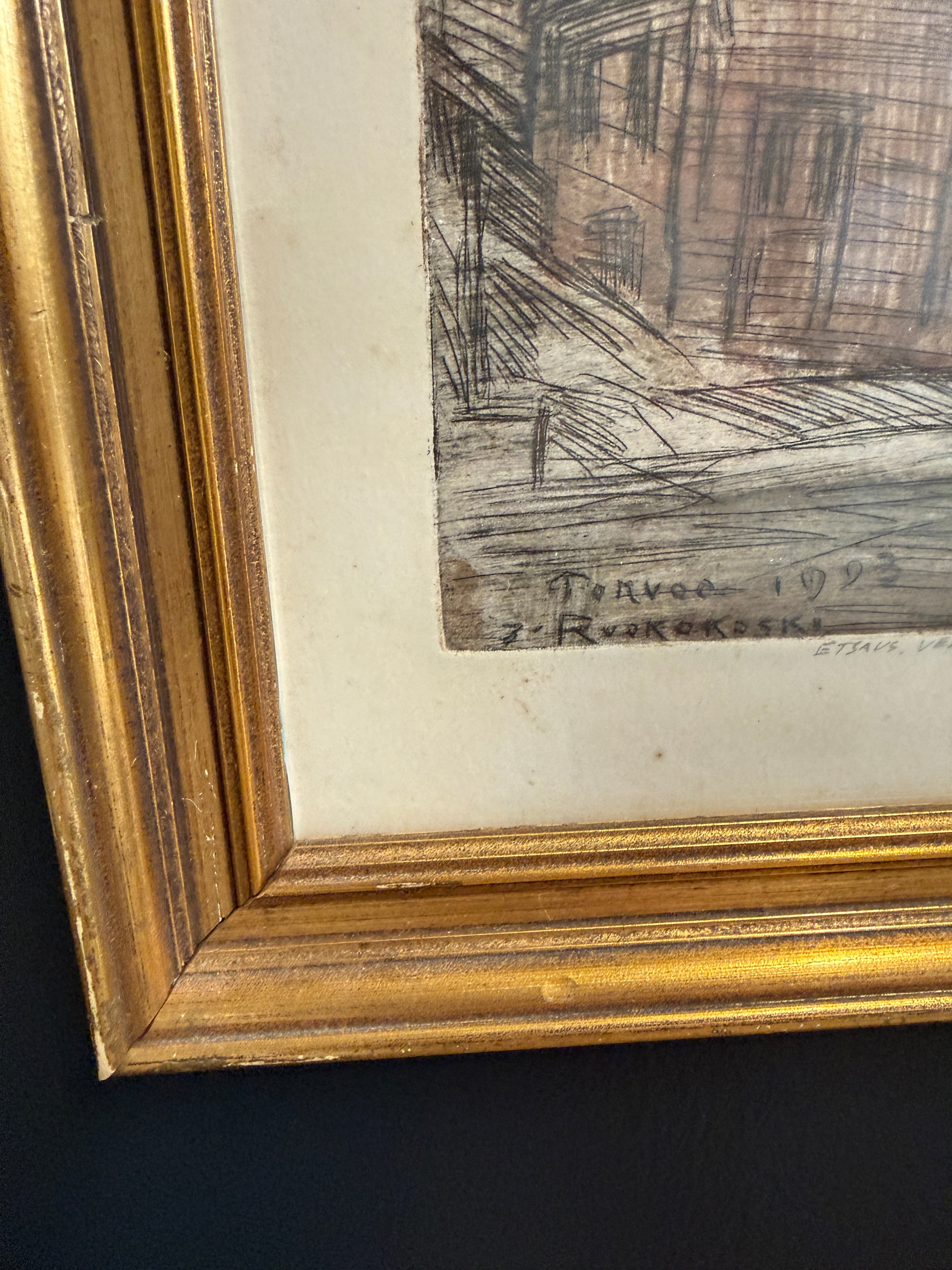 Jalmari Ruokokoski – signeerattu etsaus "Porvoo" (1923)